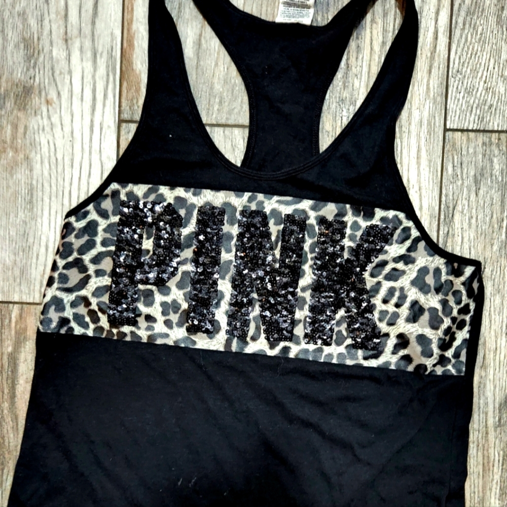 VSPINK Blk Racerback Cheetah Bling Tank! Xs/S to M